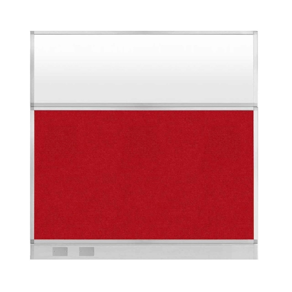 Hush Panel Configurable Cubicle Partition 6' x 6' Red Fabric Frosted Window w/ Cable Channel